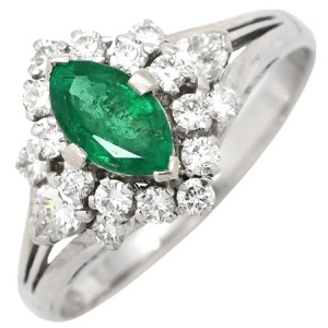 リング 指輪 エメラルド ダイヤ リング Pt900 シルバー グリーン 緑 マーキスカット PM900  中古