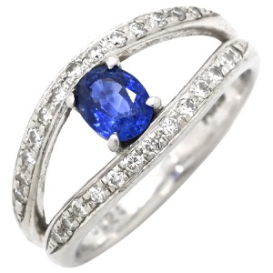 リング 指輪 ブルーサファイア ダイヤリング Pt900 シルバー 青  中古