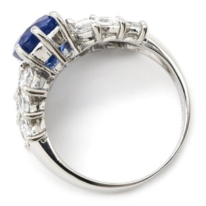 リング 指輪 ブルーサファイア ダイヤ Pt900 ブルー 3.26ct クッションカット Pt900 プラチナム 青 マーキスカット パヴェ  中古
