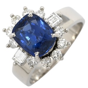 リング 指輪 ブルーサファイア ダイヤ リング Pt900 ブルー 青 プラチナム  中古