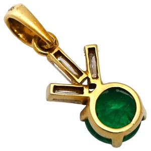 ペンダントトップ エメラルド ダイヤ K18YG グリーン 緑 ネックレストップ ラウンドカット Au750 18K 18金  中古
