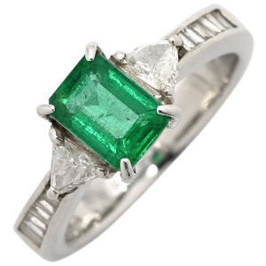 リング 指輪 エメラルド ダイヤモンド リング Pt900 シルバー グリーン 緑 スクエア プラチナム  中古