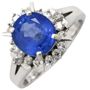 リング 指輪 ブルーサファイア ダイヤ リング Pt900 ブルー 青 プラチナム オーバル  中古