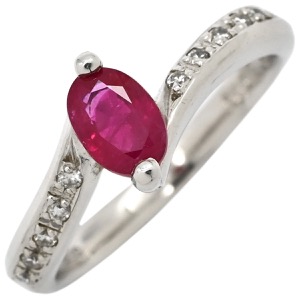 リング 指輪 ルビー ダイヤ リング Pt850 レッド 赤 プラチナム オーバル  中古