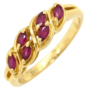 リング 指輪 ルビー リング K18YG ゴールド レッド 赤 マーキスカット 中古