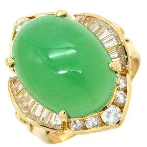 リング 指輪 カルセドニー リング K18YG ゴールド グリーン 緑 カボションカット イミテーション(脇石)  中古