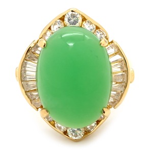 リング 指輪 カルセドニー リング K18YG ゴールド グリーン 緑 カボションカット イミテーション(脇石)  中古