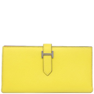 エルメス 長財布 ベアンスフレ ヴェルソ ヴォーエプソン イエロー 黄色 朱赤 バイカラー 二つ折財布  中古