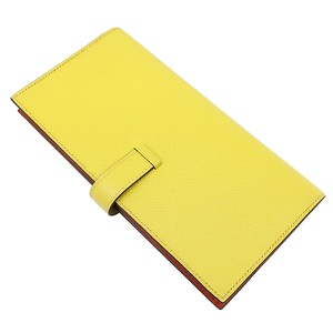 エルメス 長財布 ベアンスフレ ヴェルソ ヴォーエプソン イエロー 黄色 朱赤 バイカラー 二つ折財布  中古