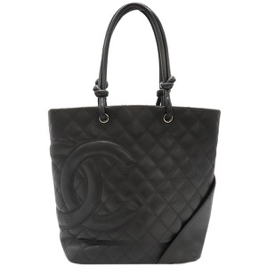 シャネル トートバッグ カンボンライン ミディアム レザー ブラック 黒 ピンク キルティング ココマーク A25167 中古