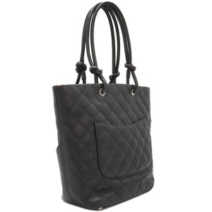 シャネル トートバッグ カンボンライン ミディアム レザー ブラック 黒 ピンク キルティング ココマーク A25167 中古