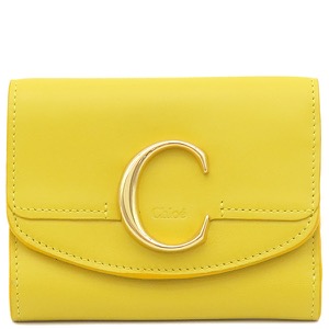 クロエ 三つ折り財布 C トリフォールド ウォレット レザー イエロー 黄 ミニ財布  中古