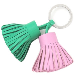 エルメス キーリング カルメン ウノドス ラムスキン グリーン 緑 ピンク フリンジ キーホルダー 中古