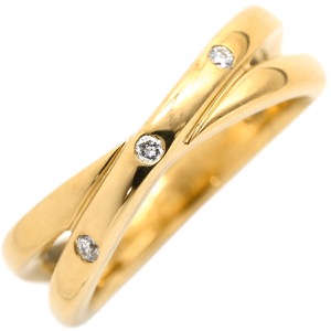 リング 指輪 ダイヤ リング K18YG ゴールド Au750 18K YG クロス 3粒 ゴールド  中古