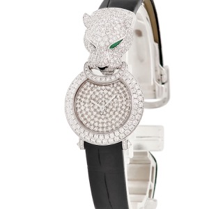 カルティエ ラ パンテール HPI00767 全面純正ダイヤ×エメラルド ラウンド パンサー ヴィンテージ クオーツ