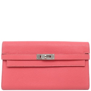 エルメス 長財布 ケリーウォレット ロング シェーブル ピンク 中古