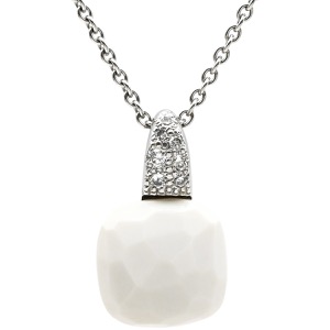 ポメラート ネックレス カプリ K18WG ホワイト Au750 18K 18金 スクエアモチーフ ダイヤ カルセドニー  中古