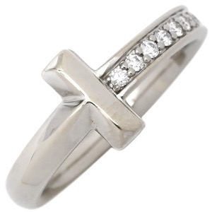 ティファニー リング 指輪 Tワン ナロー ダイヤリング K18WG シルバー T＆Co. 750 WG 18金 パヴェダイヤ  中古