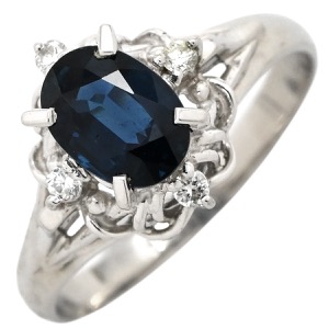 リング 指輪 ブルーサファイア ダイヤリング Pt850 シルバー 青  中古