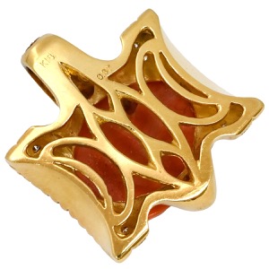 ペンダントトップ 珊瑚 ダイヤ K18YG ゴールド 赤 サンゴ ダイヤモンド YG 750 ネックレストップ  中古