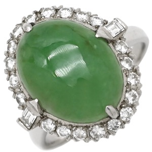 リング 指輪 ヒスイ ダイヤリング Pt900 シルバー 翡翠 グリーン  中古