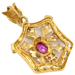 ペンダントトップ K18YG ゴールド Au750 18K 18金 ダイヤ ルビー ペンダントトップ エンブレムモチーフ   中古