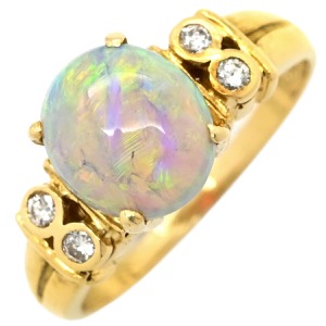 リング 指輪 オパール ダイヤリング K18YG ゴールド 中古