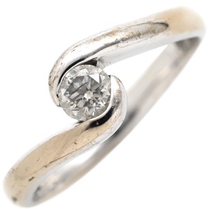リング 指輪 ダイヤリング K18WG シルバー ダイヤモンド ホワイトゴールド 1P 1粒ダイヤ  中古