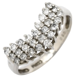 リング 指輪 ダイヤリング Pt900 シルバー V字 Vライン  中古