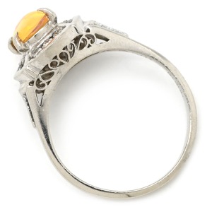 リング 指輪 ファイアオパール ダイヤリング Pt900 シルバー メキシコオパール  中古