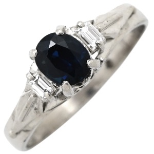 リング 指輪 ブルーサファイア ダイヤリング Pt850 シルバー 青 立爪  中古
