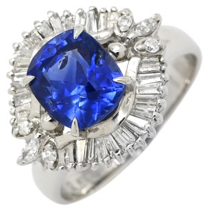 リング 指輪 ブルーサファイア ダイヤリング Pt900 ブルー ロイヤルブルー 青 中古