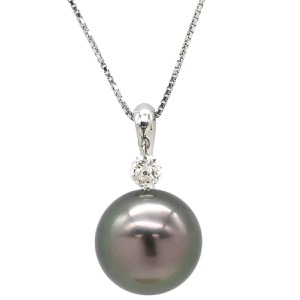 ネックレス ネックレス K18WG ブラック 黒 黒蝶パール 真珠 750 ホワイトゴールド ブラック パール ダイヤ  中古