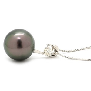 ネックレス ネックレス K18WG ブラック 黒 黒蝶パール 真珠 750 ホワイトゴールド ブラック パール ダイヤ  中古