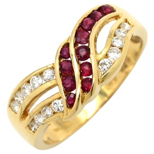 リング 指輪 ルビー ダイヤ リング K18YG ゴールド Au750 18K 18金 レッド 赤  中古