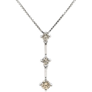 ネックレス ダイヤペンダント K18WG シルバー 3石 3連 ドロップ  中古