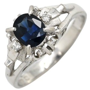 リング 指輪 ブルーサファイア ダイヤリング Pt900 シルバー 青  中古