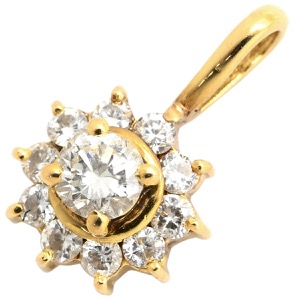 ペンダントトップ K18YG ゴールド Au750 18K 18金 ダイヤ ペンダントトップ フラワーモチーフ  中古