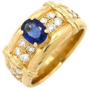 リング 指輪 ブルーサファイア ダイヤ K18YG ゴールド Au750 18K 18金 ダイヤ ジュエリー  中古