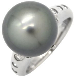 リング 指輪 Pt900 ブラック 1P 1粒 黒蝶パール 真珠 ダイヤ プラチナム  中古
