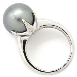 リング 指輪 Pt900 ブラック 1P 1粒 黒蝶パール 真珠 ダイヤ プラチナム  中古