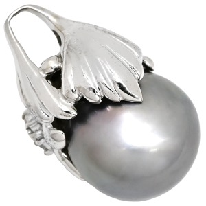 ペンダントトップ 黒蝶パール ダイヤ K14WG シルバー シルバー  中古