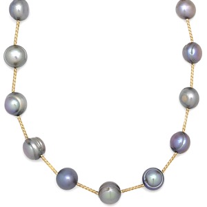 ネックレス ステーションネックレス K18WG シルバー 淡水パール 真珠 750 ホワイトゴールド シルバーグレー パール  中古