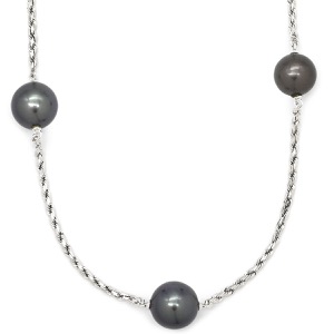 ネックレス ステーションネックレス K18WG ブラック 黒 黒蝶パール 真珠 750 ホワイトゴールド ブラック パール  中古