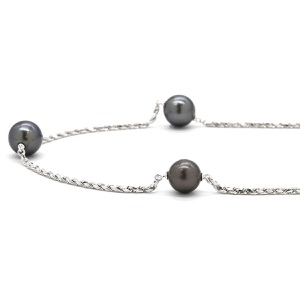 ネックレス ステーションネックレス K18WG ブラック 黒 黒蝶パール 真珠 750 ホワイトゴールド ブラック パール  中古