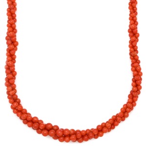 ネックレス 珊瑚 サンゴ シルバー レッド ビーズネックレス  中古