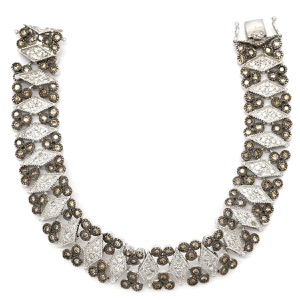 ブレスレット デザイン ダイヤブレス K18WG シルバー ダイヤブレス ブラウンダイヤ  中古