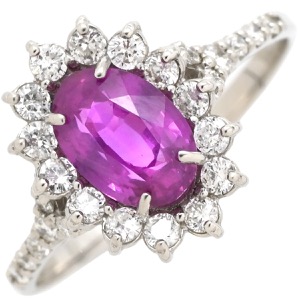 リング 指輪 サファイア ダイヤリング Pt900 シルバー 紫 ピンク 非加熱  中古