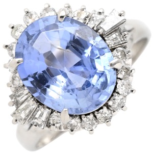 リング 指輪 ブルーサファイア ダイヤリング Pt900 シルバー 青 非加熱 PM900  中古