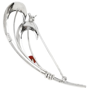 ブローチ 珊瑚 シルバー シルバー 赤 流線ブローチ  中古